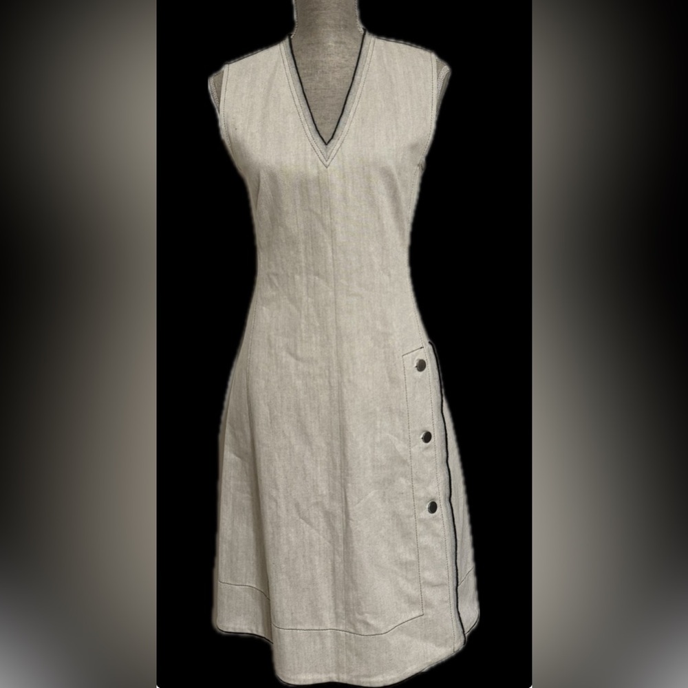 Derek Lam New York Sleeveless Dress Sz 2 Two-Tone A-Line V-Neck Button Detail